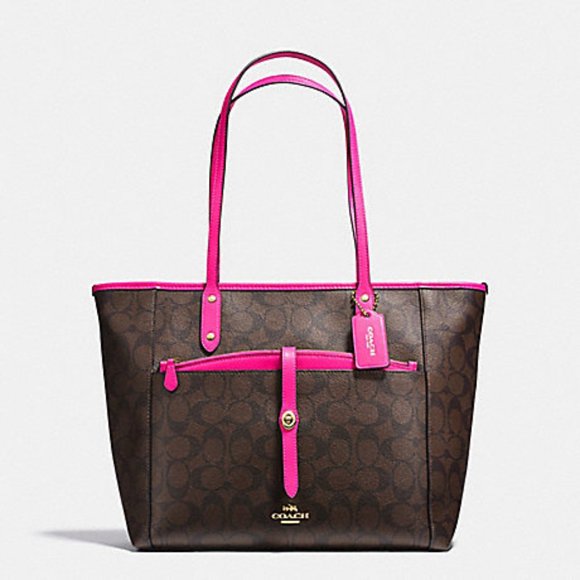 CITY TOTE WITH POUCH IN SIGNATURE COATED CANVAS (COACH F23860) - Picture 1 of 4